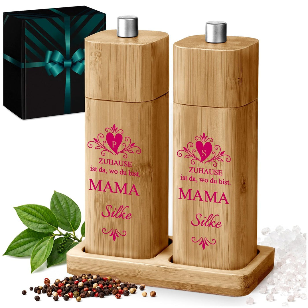 Maverton Bambus Salz und Pfeffermühle mit Aufdruck - Geburtstagsgeschenk für Frauen - personalisiert
