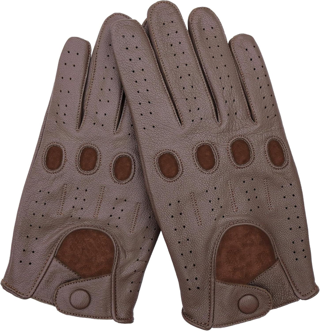 Leatherick Autofahrer Handschuhe Herren – Weiche, Perforierte Fahrhandschuhe mit atmenden Fingerknöc