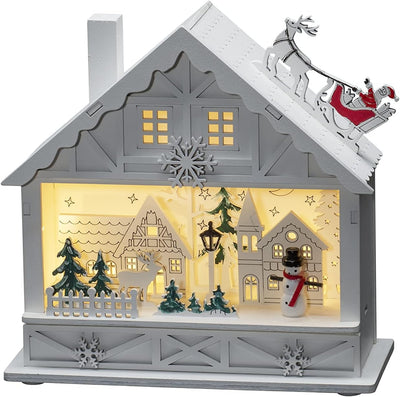 Konstsmide LED Holzsilhouette "Haus", weiss, 6H Timer, 4 warm weisse Dioden, batteriebetrieben, Inne