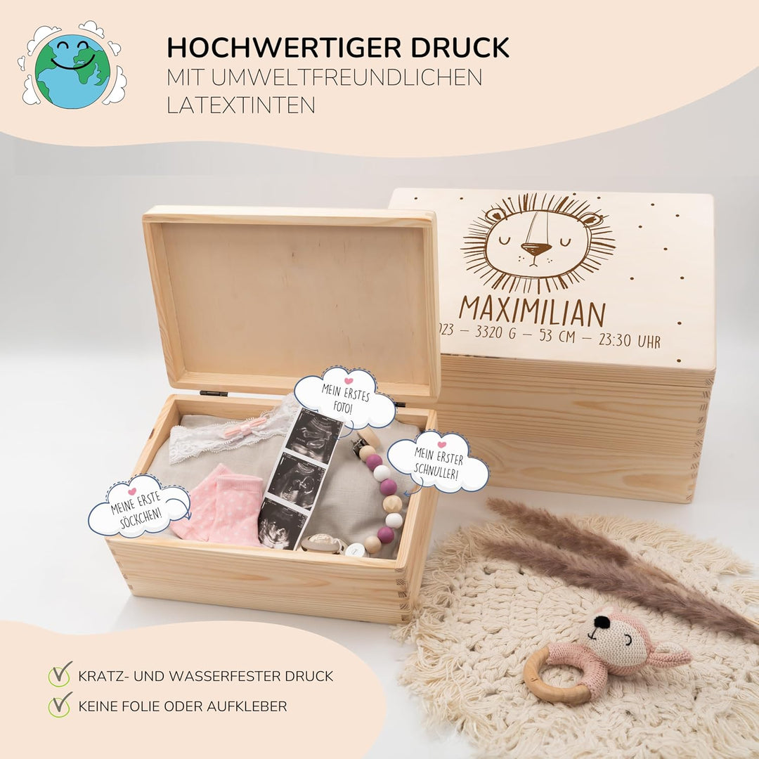 KIDSMOOD - Erinnerungsbox Baby, personalisierte Holzkiste mit Deckel, Ideal zur Aufbewahrung von Eri