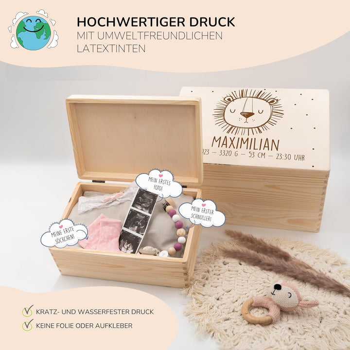KIDSMOOD - Erinnerungsbox Baby, personalisierte Holzkiste mit Deckel, Ideal zur Aufbewahrung von Eri