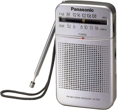 Panasonic RF-P50DEG-S Taschenradio mit Trageriemen, Batteriebetrieb Silber