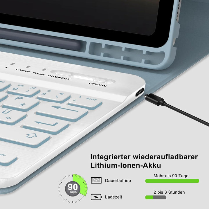 Hülle mit Tastatur für Samsung Galaxy Tab A9 8.7'' 2023, 7 Farben Beleuchtung, QWERTZ Deutsches, Mag