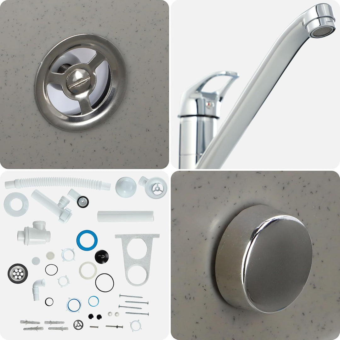 GOSPO Ausgussbecken aus Polypropylen, 50,4 x 34 x 26,5 cm, Spülbecken mit Armatur, Siphon und Montag