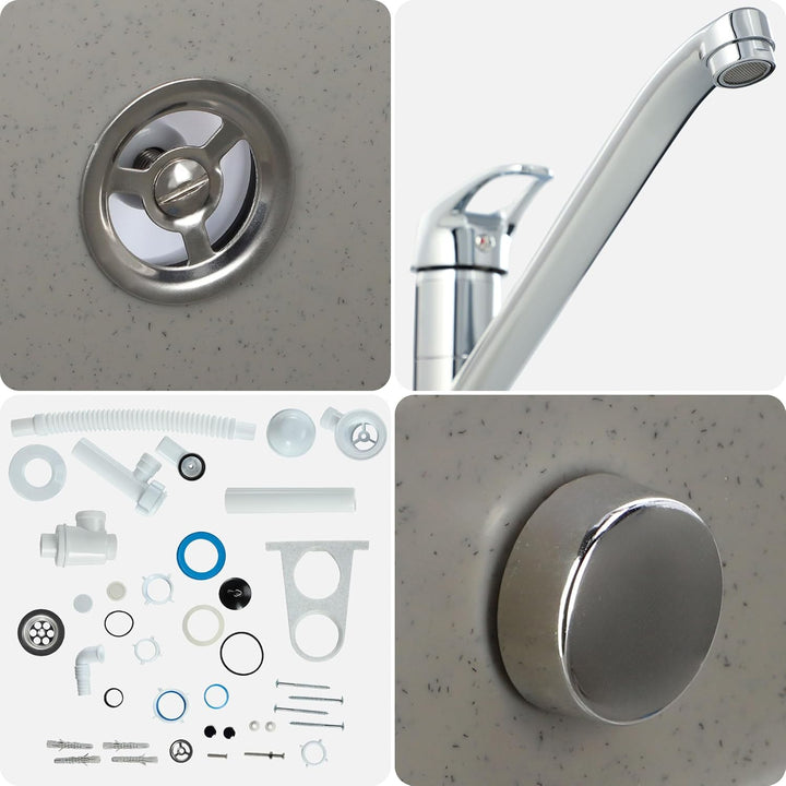 GOSPO Ausgussbecken aus Polypropylen, 50,4 x 34 x 26,5 cm, Spülbecken mit Armatur, Siphon und Montag