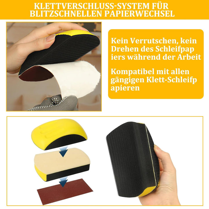 5 Stück 6 Zoll Manueller Schleifklotz: Handschleifer Set mit Klett, Hand Schleifklotz für Schleifpap
