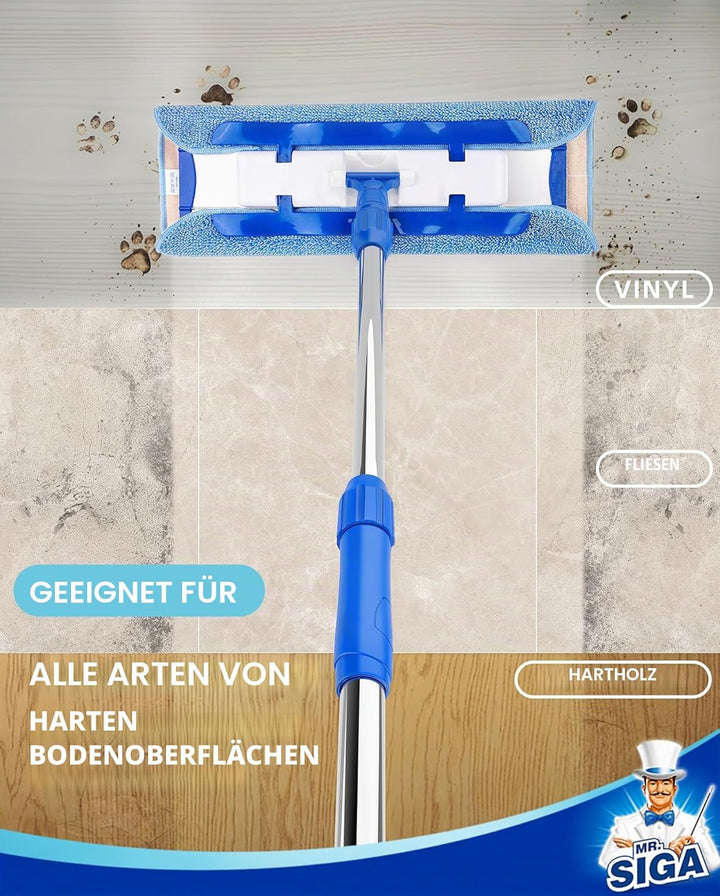 MR.SIGA Professionelle Mikrofaser-Wischmop Bodenwischer Reinigung für Hartholz-, Laminat-, Fliesenbo
