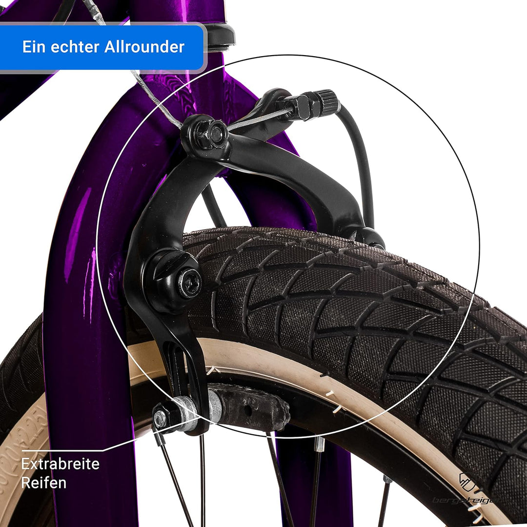 Bergsteiger Halifax 20 Zoll BMX, Fatbike, 360° Rotor-System, Freestyle, 2 Stahl Pegs, Kettenschutz,