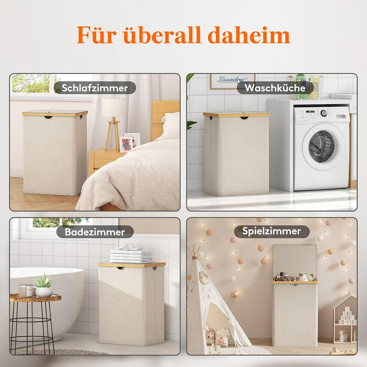 Lifewit 160L Bambus Wäschekorb mit Deckel, Faltbar Wäschesammler 2 Fächer Wäschesortierer mit Abnehm