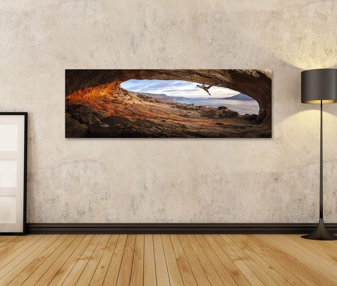 islandburner Bild auf Leinwand Männlicher Klettererdach Höhle Sonnenuntergang Bilder Wandbilder Post