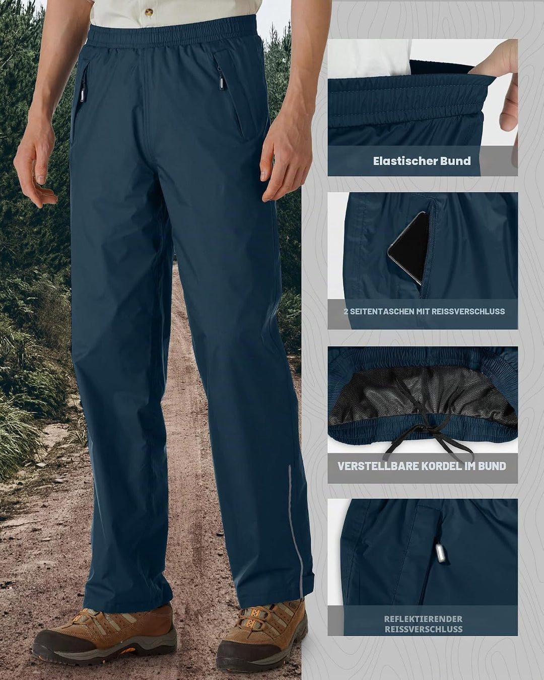 Outdoor Ventures Herren Regenhose Fahrrad Wasserdicht Atmungsaktiv Überziehhose Winddicht Outdoorhos
