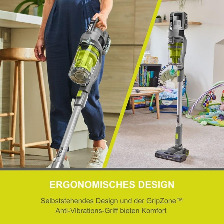 RYOBI 18 V ONE+ Akku-Staubsauger RSVS18-1C20G, 30 AW Saugleistung, Dual-Zyklonen, HEPA-Filter, inkl.