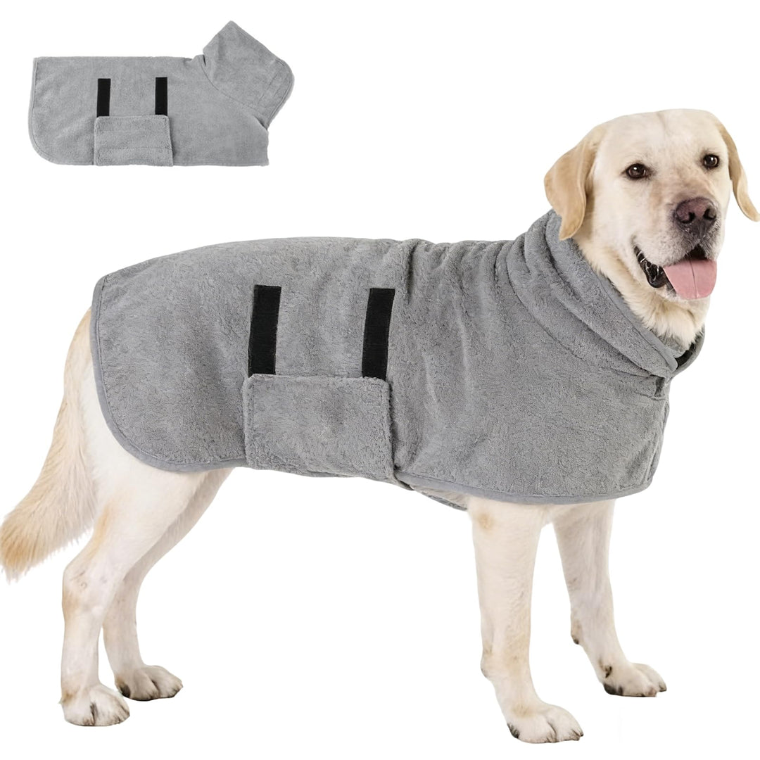 Bademantel für Hunde aus Mikrofaser, super saugfähig, schnell trocknend, für grosse Hunde mit Klettv