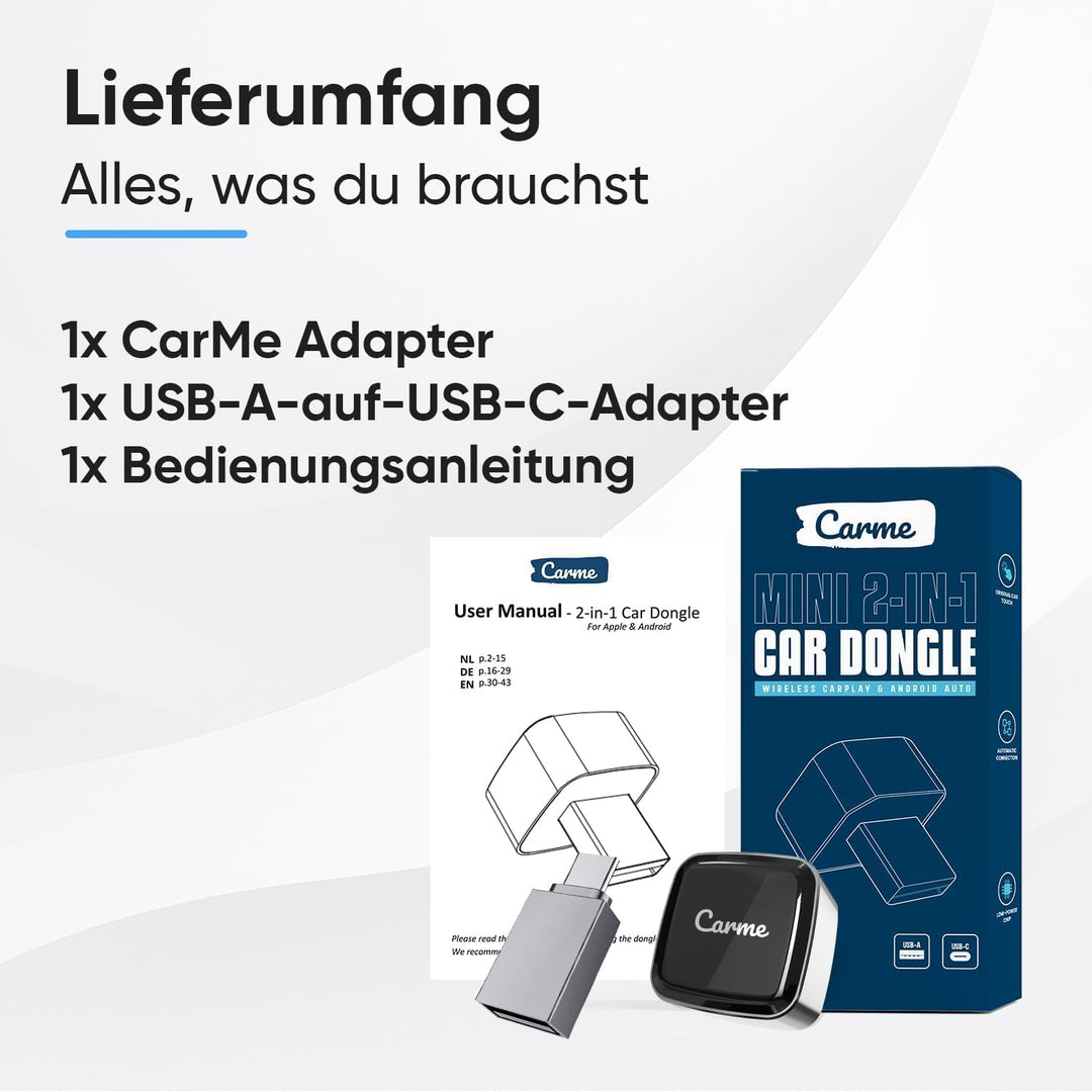 CarMe Ultra Mini 2-in-1 CarPlay Wireless Adapter & Android Auto Wireless Adapter, wandelt kabelgebun