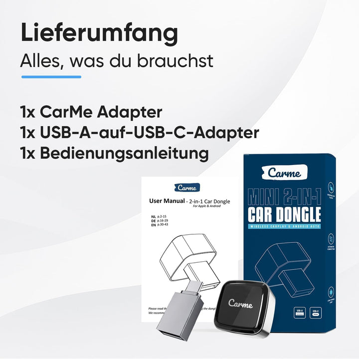 CarMe Ultra Mini 2-in-1 CarPlay Wireless Adapter & Android Auto Wireless Adapter, wandelt kabelgebun