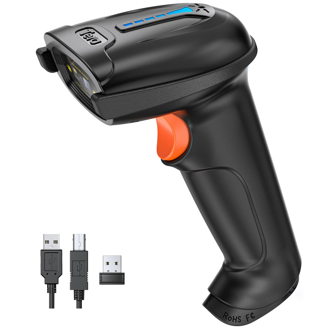Tera Kabelloser Barcodescanner Handheld 1D Laser Wireless und USB Wired mit Akkustandsanzeige, Extra