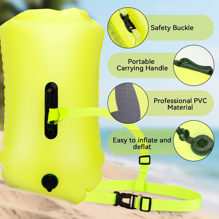 28L Schwimmboje Trockensack mit Doppelairbag, Aufblasbare Schleppschwimmer Boje für Erwachsene Freiw