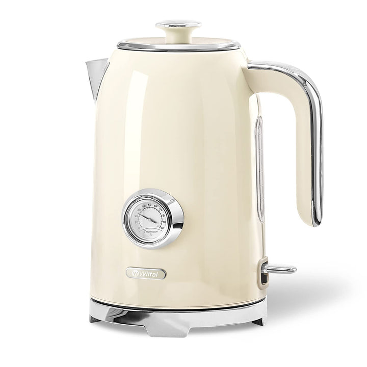 Wiltal Wasserkocher [1,7L, 2200W], Retro Creme, Edelstahl, Toaster Wasserkocher set Retro (Wassertem