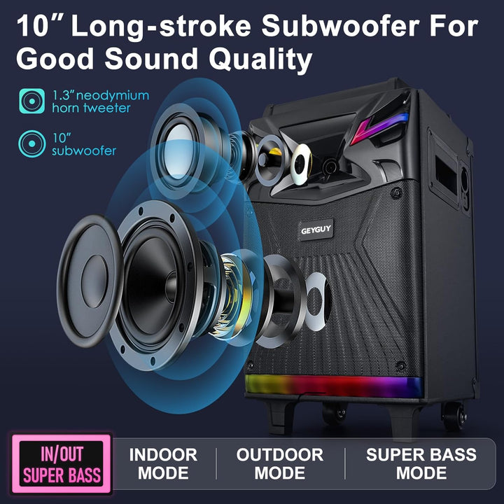 DSP Bluetooth Karaoke Maschine mit 2 mikrofonen Lautsprecher, 600W 10'' Subwoofer PA anlage, Live St