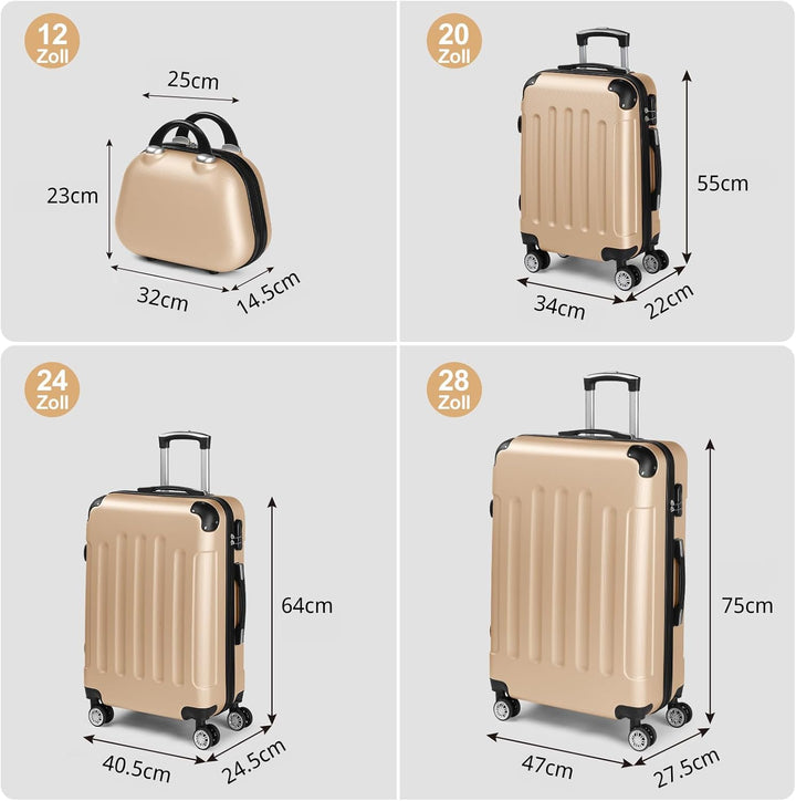 LEADZM Kofferset 4 teilig, Reisekoffer Set mit Kosmetikkoffer und Eckenschutz, Koffer Set Hartschale