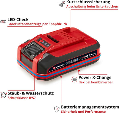 Original Einhell 18V 3,0 Ah Sealed Power X-Change Plus (18 V Akku, Wasser- & staubgeschützt, Schutzk