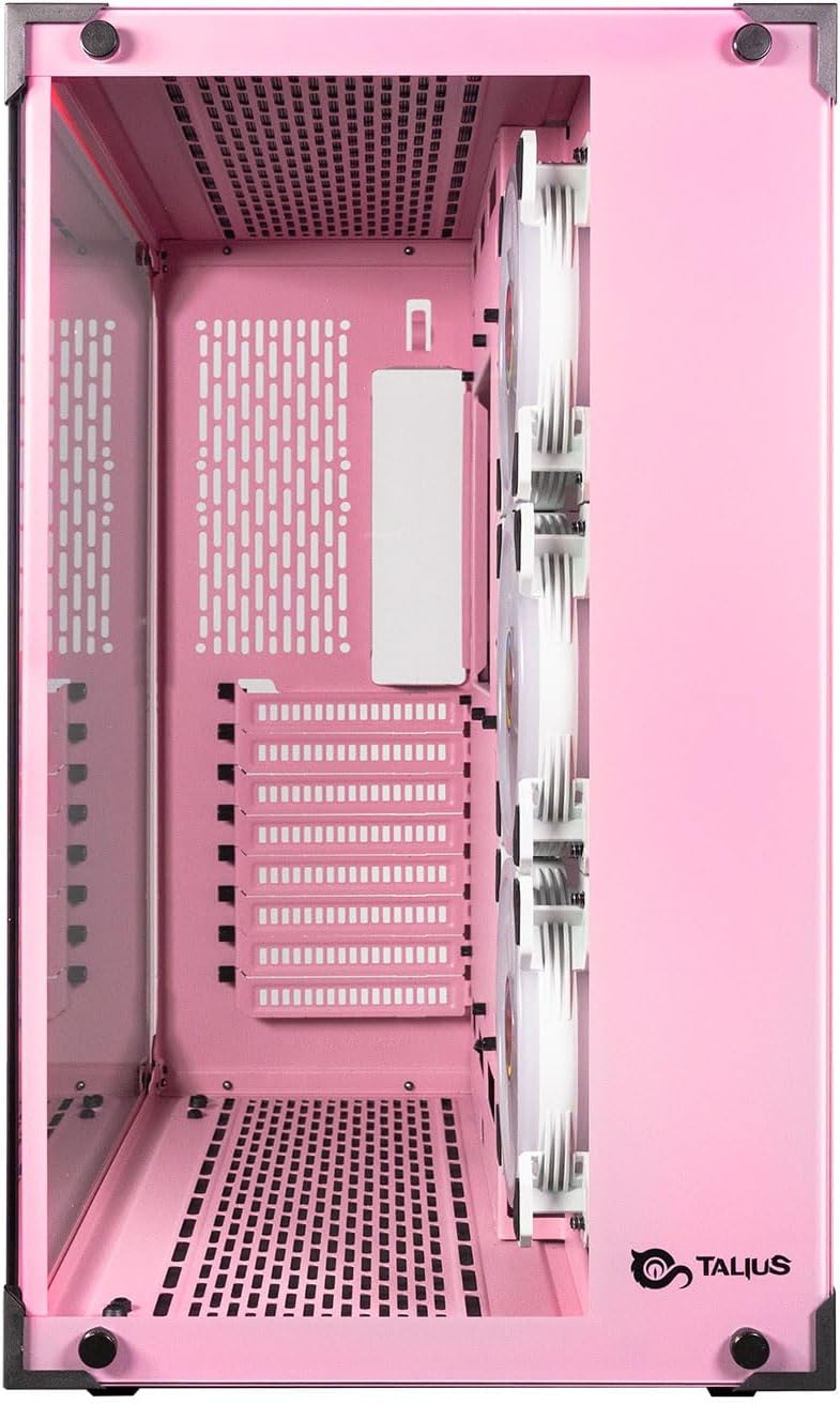 Talius Cronos Orchid Gaming-Gehäuse, Hartglas, RGB-Ventilatoren (erhältlich in DREI Farben) (Rosa) P