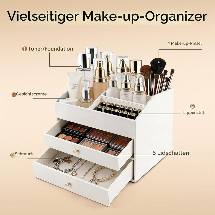 Homeanda Make-up-Organizer aus Kunstleder mit 2 Schubladen – Schreibtisch-Organizer für Kosmetik, Li
