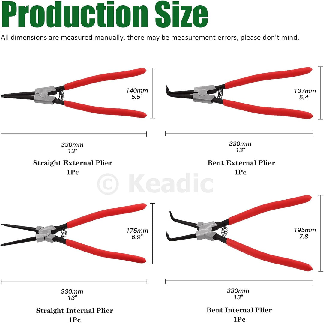 Keadic 8 Stück 13" Interne externe Snap Ringzange Set und Präzisionshaken mit Aufbewahrungstasche, H