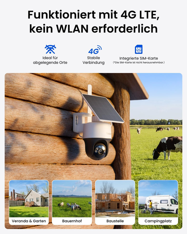 Reolink 4G LTE Kamera Solar Outdoor Akku, Automatische Verfolgung, 360° PT Überwachungskamera mit SI