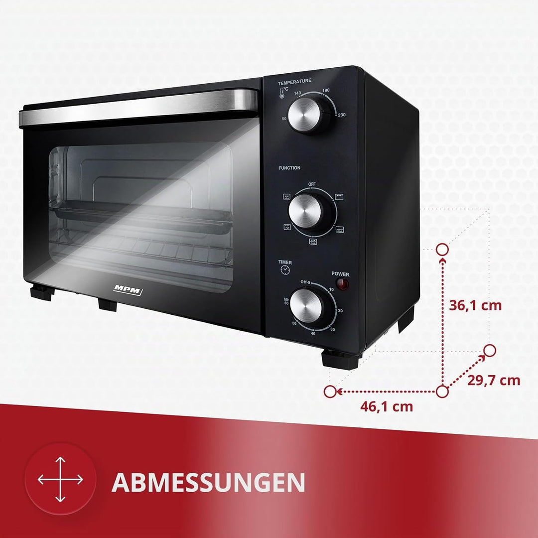 MPM Freistehender Elektrischer MPE-14/T - Ofen 22 Liter - Mini-Ofen mit Umluft und Timer - 1300W - S