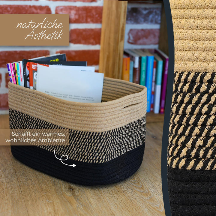 HMF Aufbewahrungskorb mit versteckten Griffen, 3er Set, Korb aus Baumwolle | 37,5 x 25 x 22,5 cm | S