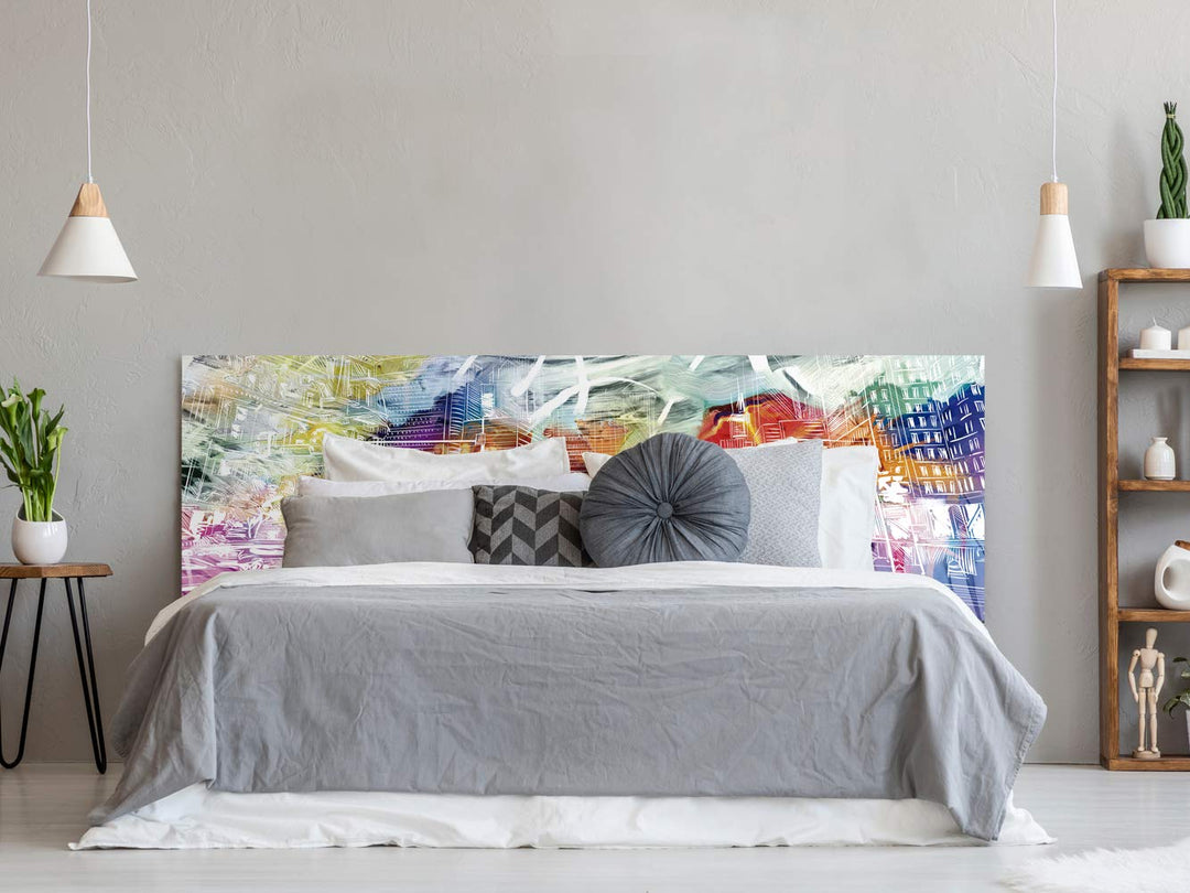 Kopfteil für Bett, PVC, Digitaldruck, Bunte Stadt, 100 x 60 cm, Original-Kopfteil 100x60cm, 100x60cm
