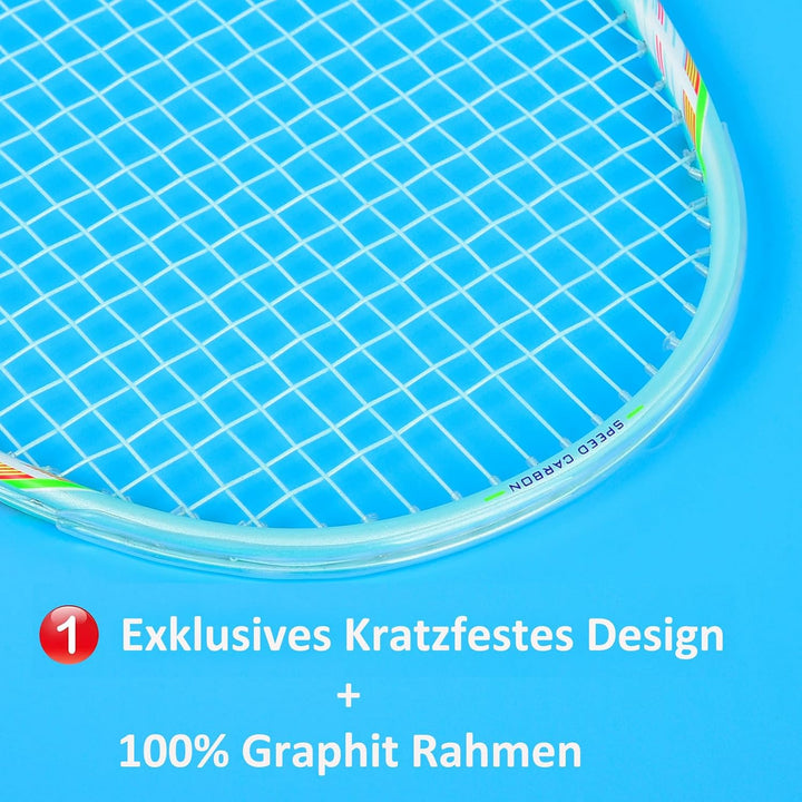 WHiZZ Carbon Badminton Schläger Set, Leichter Graphit Badmintonschläger Federball Set für Training,
