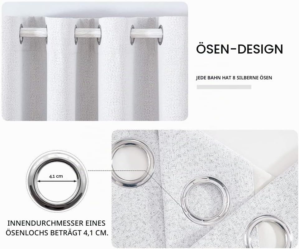 MIULEE Verdunklungsvorhänge mit ösen Gardinen Leinenoptik 2er Set 145 x 140 cm Grau Weiss Vorhang Bl