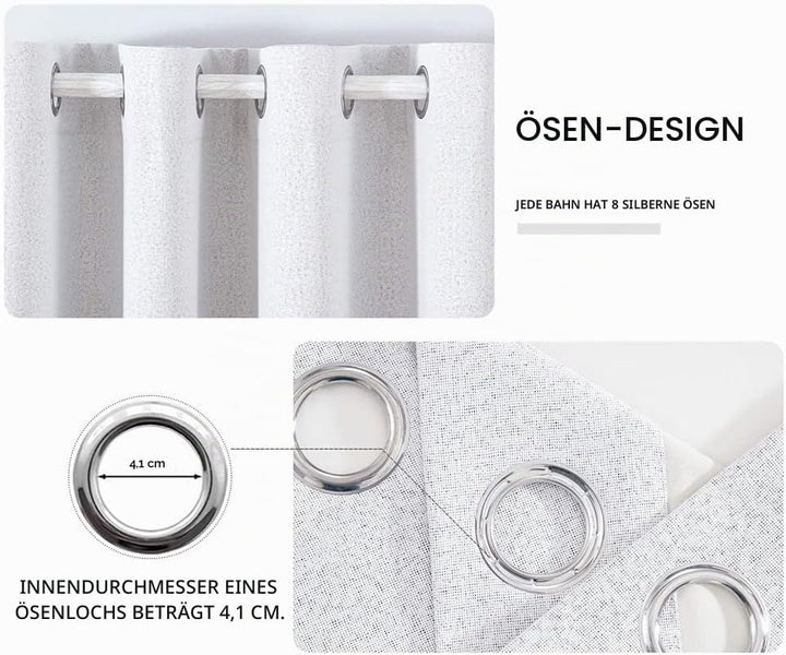 MIULEE Verdunklungsvorhänge mit ösen Gardinen Leinenoptik 2er Set 145 x 140 cm Grau Weiss Vorhang Bl