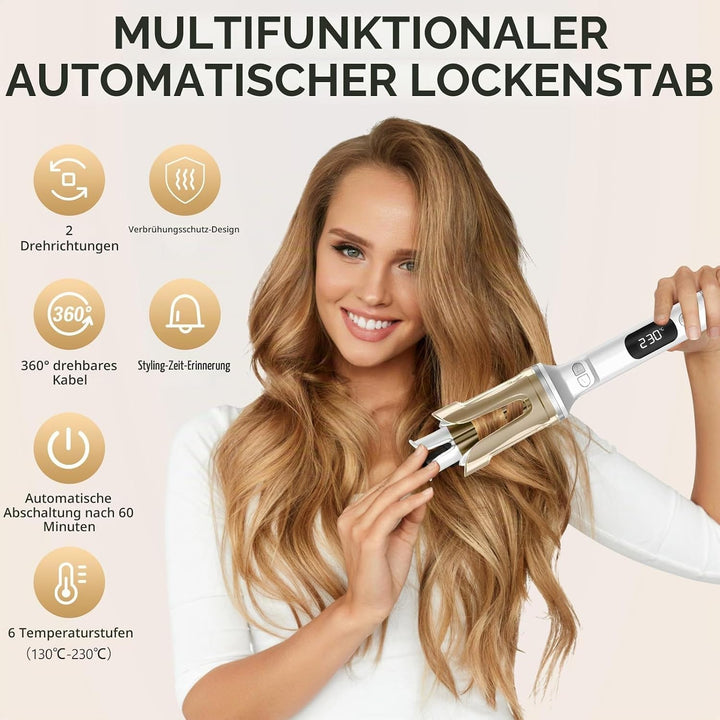 Lockenstab Automatisch Professioneller, Curling Iron, Rotierender Anti-Verbrühungs-Keramik-Lockensta