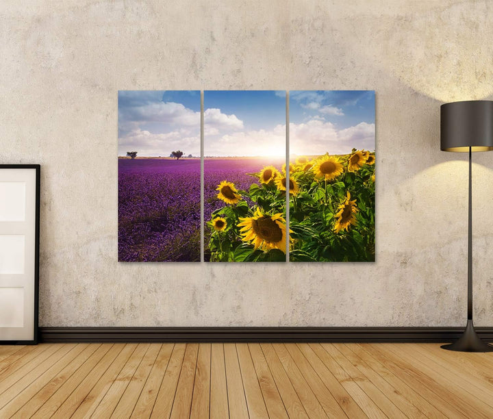 islandburner Bild auf Leinwand Lavendel Sonnenblumen Felder Provence Bilder Wandbilder Poster Leinwa