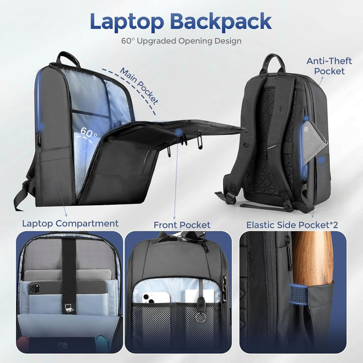 Business Rucksack Herren 15,6 Zoll Laptopfach | Wasserdichter Arbeitsrucksack mit USB-A &amp; USB-C Lade