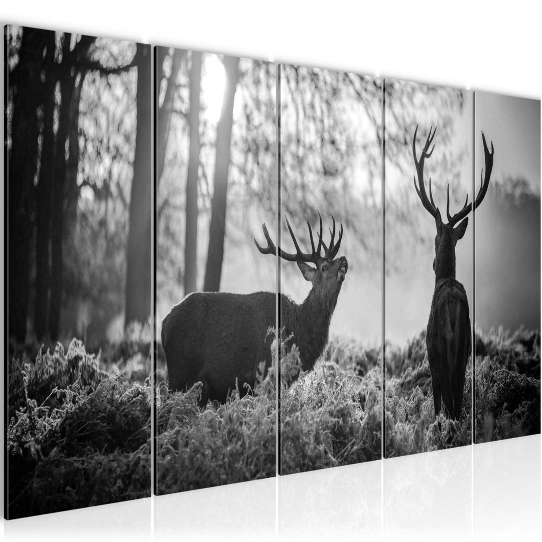Runa Art Wandbild XXL Winter Hirsch Wohnzimmer Schlafzimmer 200 x 80 cm Schwarz Weiss 5 Teilig - Mad