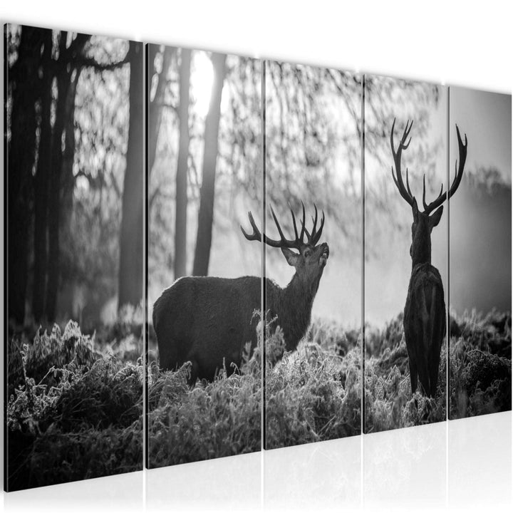 Runa Art Wandbild XXL Winter Hirsch Wohnzimmer Schlafzimmer 200 x 80 cm Schwarz Weiss 5 Teilig - Mad