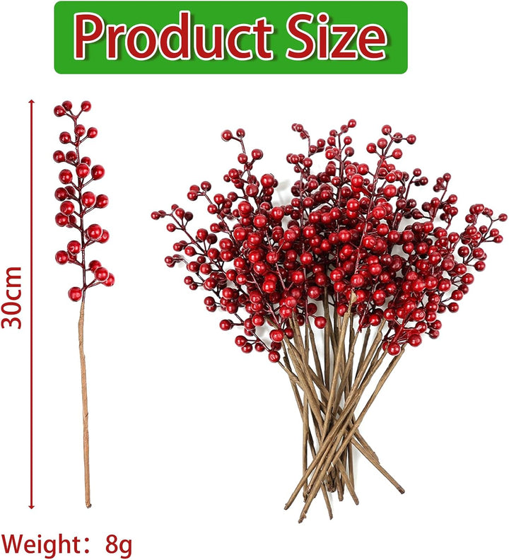 Rote Beeren Weihnachtsdeko 20er Künstlich Beerenzweige Herbstdeko, Rot