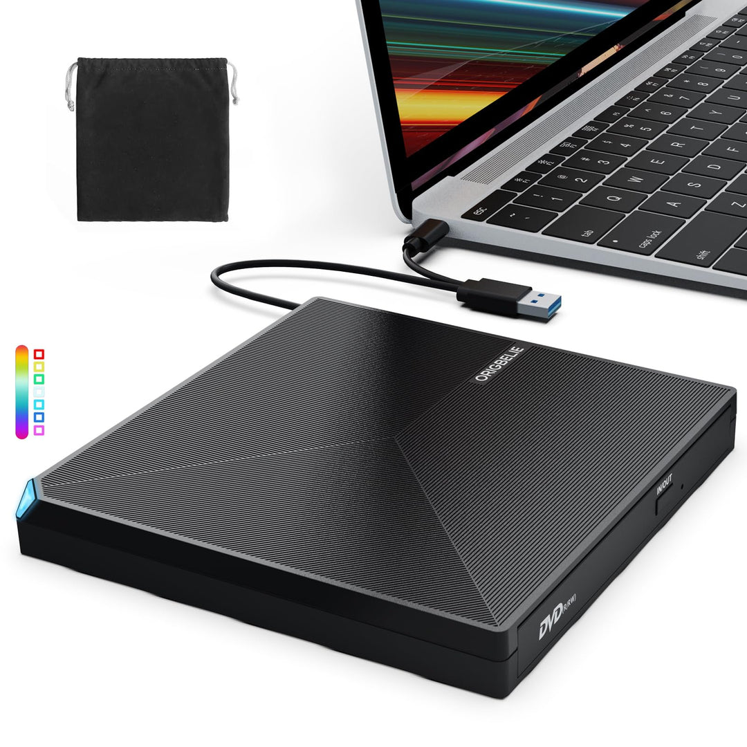 ORIGBELIE Externes DVD Laufwerk, USB 3.0 Typ C CD DVD +/-RW Externer DVD Brenner, Ultra-Slim Externe