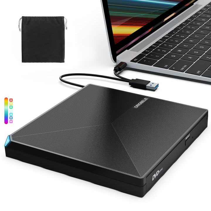 ORIGBELIE Externes DVD Laufwerk, USB 3.0 Typ C CD DVD +/-RW Externer DVD Brenner, Ultra-Slim Externe