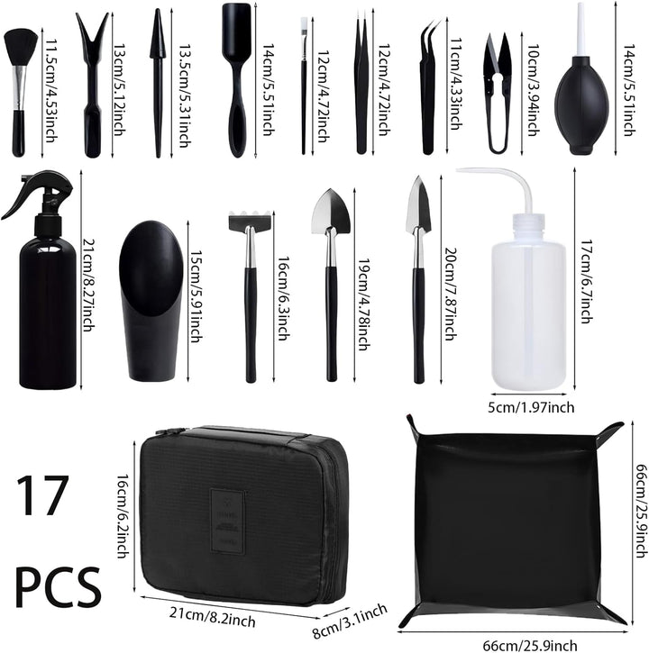 Gartenwerkzeuge Set 17 Stück mit wasserdichte Umtopfmatte & Aufbewahrungstasche, Mini Gartengeräte G