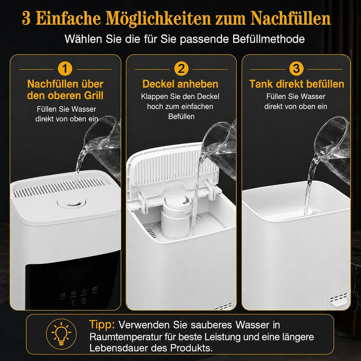 GFTIME 8L Luftbefeuchter für Schlafzimmer mit Hygrostat, Weiss