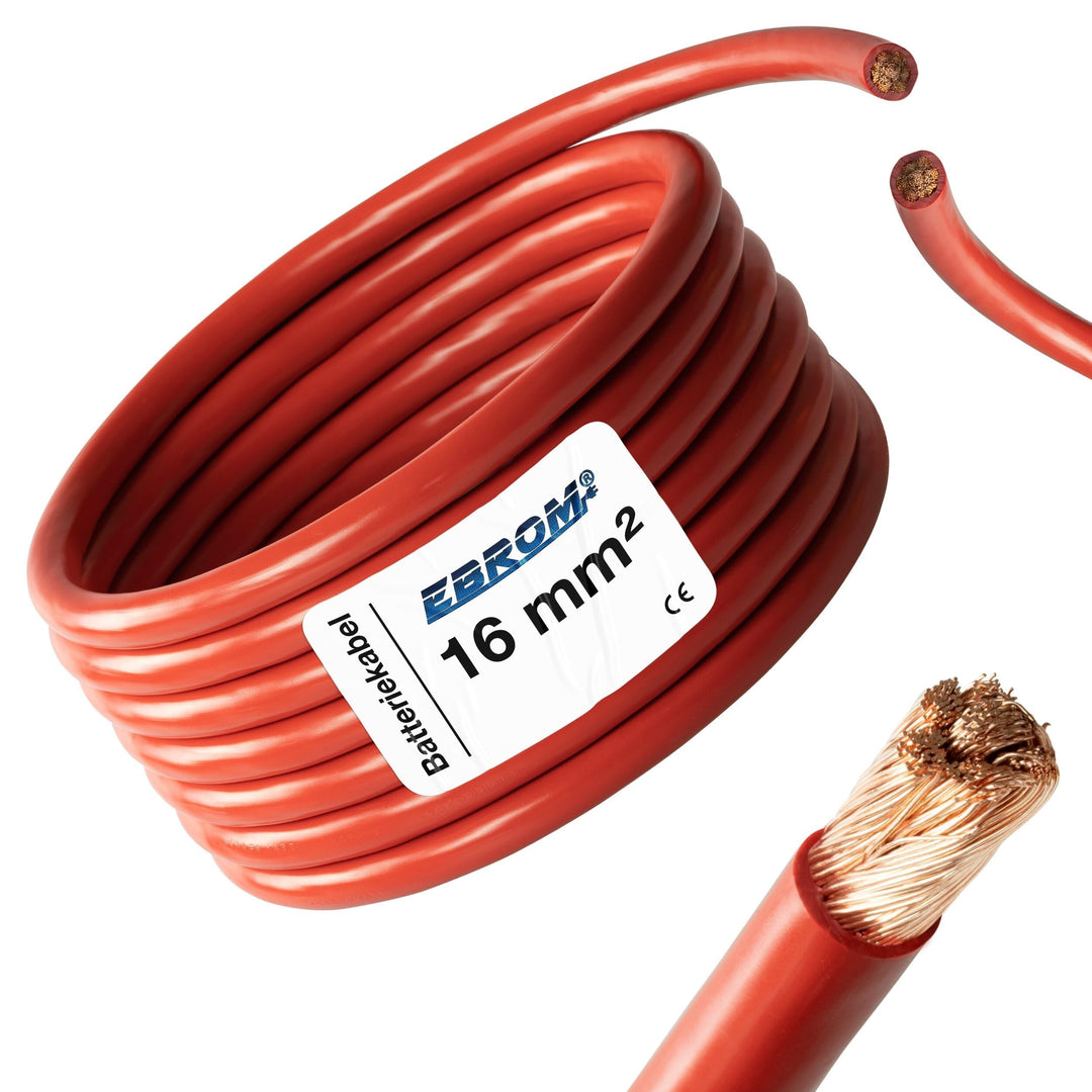 EBROM 3 Meter Batteriekabel ROT H07V-K 16 mm² - Batterie Kabel - 99,9% OFC Kupfer - 3 m (3M) 16mm2