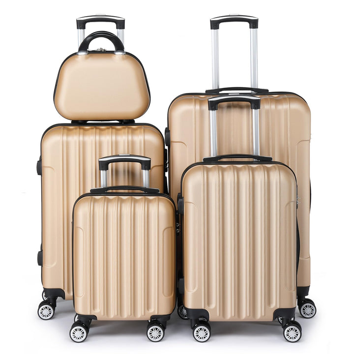 LEADZM Kofferset 5 teilig, Reisekoffer Set mit Kosmetikkoffer, Koffer Set Hartschalen-Trolley aus AB