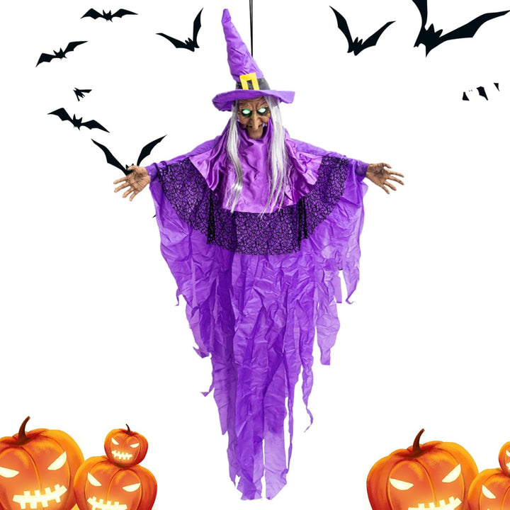 Halloween Hexe | Animierte Sprechende Hexen,Mit Soundaktivierung Und Leuchtenden Augen Gruseldekorat