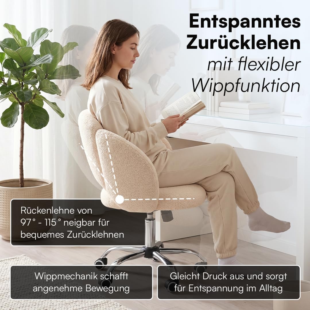 Bellamio Meli Schreibtischstuhl in Wolkenform – Schminkstuhl Beige – Bürostuhl mit Verstellbarer Leh
