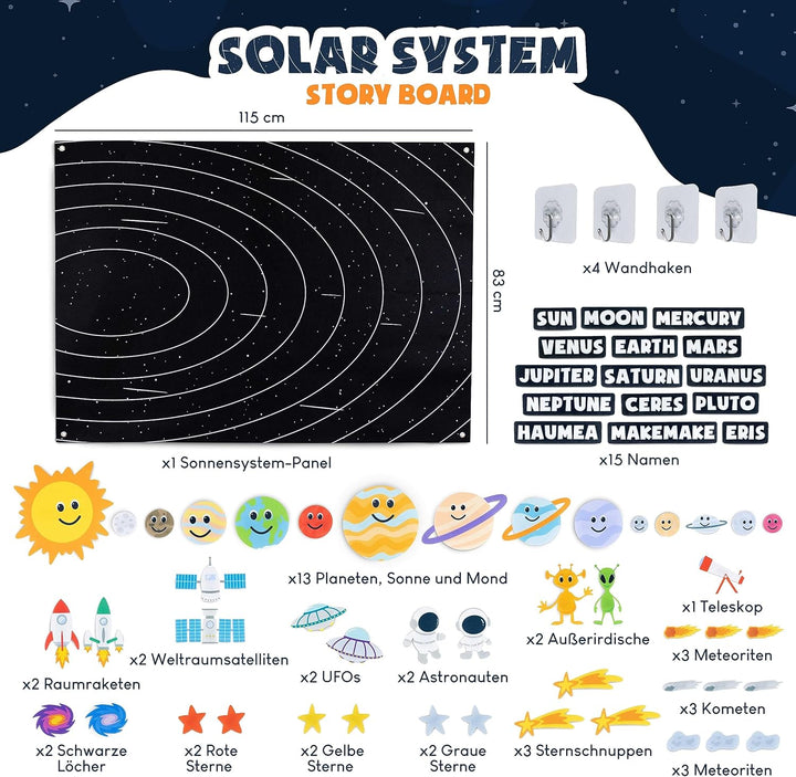 BONNYCO Sonnensystem Kinder 61 Filz Figuren. Planeten Kinder Spielzeug, Geschenke für Jungs Mädchen